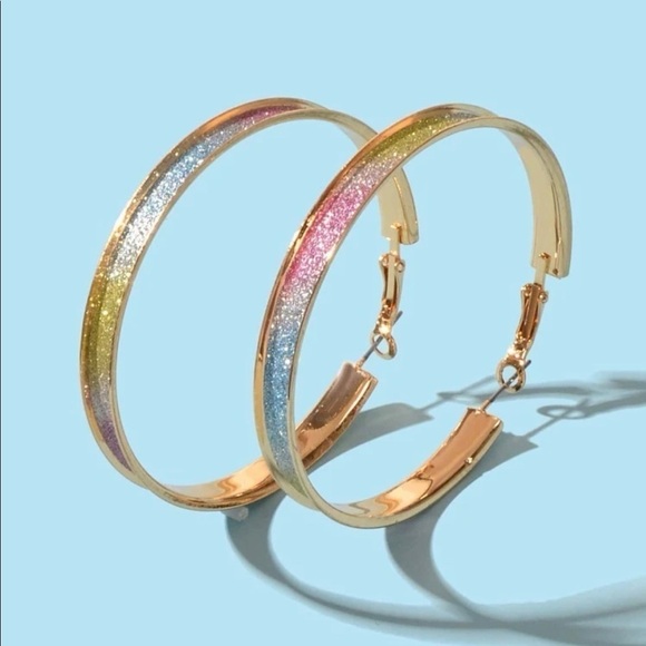 Sparkle Colorful Oversized Hoop Earrings - Picture 3 of 15